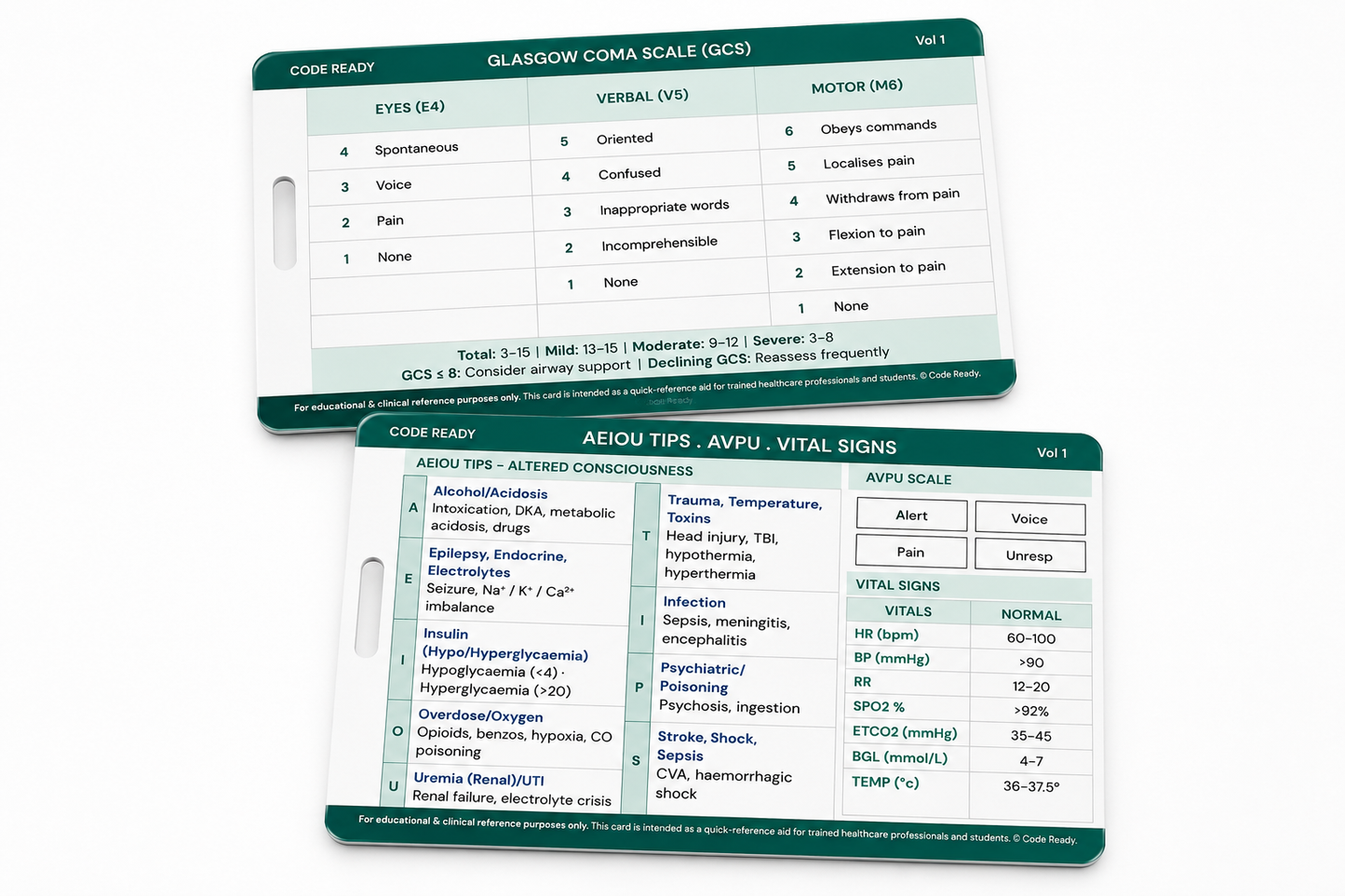 Adult Neurological clinical reference card